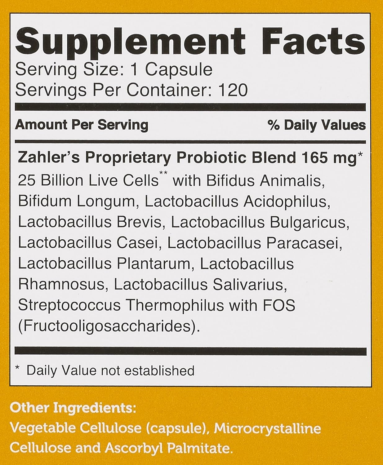 Advanced Nutrition by Zahler Probiotic Nutritional Supplement Capsules, Promotes Digestive Health, 25 Billion Live Culture Per Serving, Optimal Acidophilus for Women and Men, 120 Capsules : Health & Household