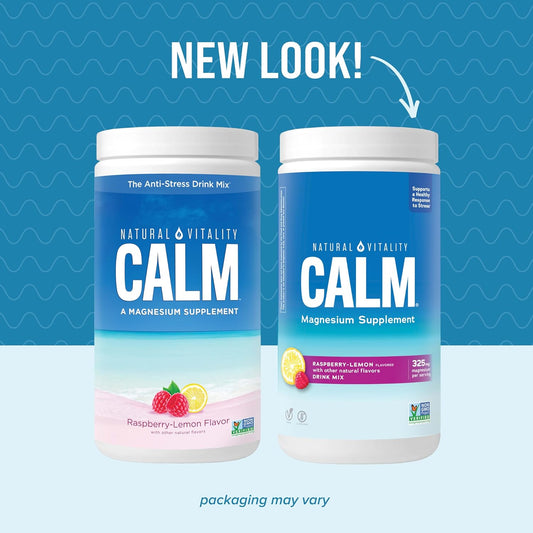 Natural Vitality Calm, Magnesium Citrate Supplement, Anti-Stress Drink Mix Powder, Gluten Free, Vegan, & Non-Gmo, Raspberry Lemon, 16 Oz