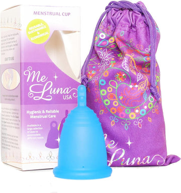 Most Customizable Menstrual Cup by MeLuna USA | Custom Fit for All Body Types | Reusable Comfortable Period Cups | Tampon Pad Alternative (XL, Blue with Stem Handle)