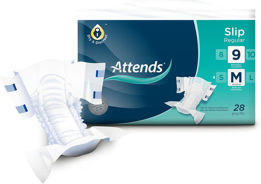 Attends Slip Regular 9M Disposable Briefs For Heavy Incontinence Size M Pack Of 28