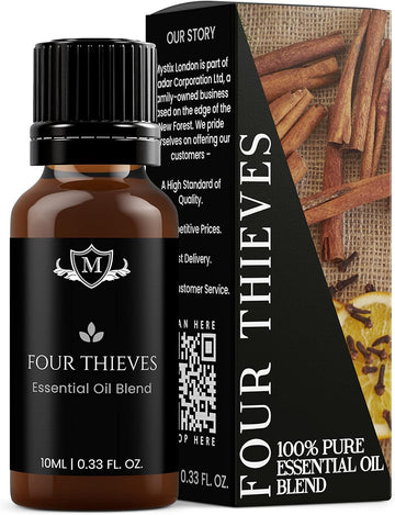 Mystix London | Four Thieves Pure & Natural Essential Oil Blend 10Ml - For Diffusers, Aromatherapy & Massage Blends | Perfect As A Gift | Vegan, Gmo Free