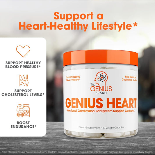 Genius Heart, 60 Veggie Pills - Natural Support Supplement May Help Cholesterol Levels and May Help Improve Healthy Blood Pressure - Grape Seed Extract, Vitamin K2 & CoQ10