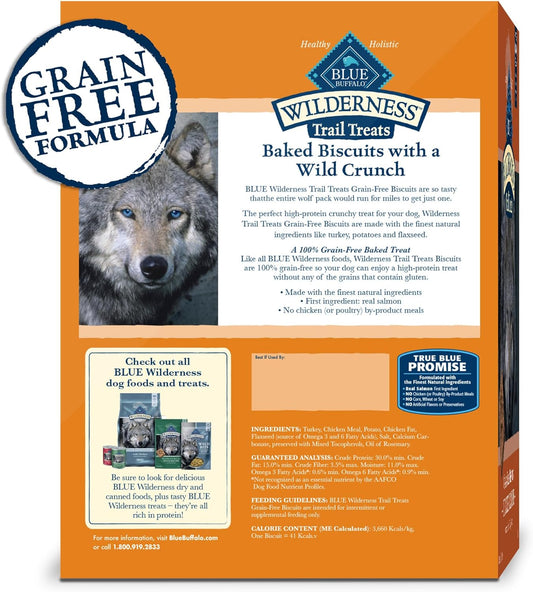 Blue Buffalo Wilderness Trail Treats High Protein Grain Free Dog Biscuits Crunchy Dog Treats, Turkey Recipe, 10-Oz Bag