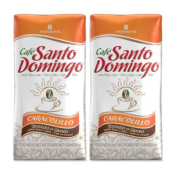 Café Santo Domingo Caracolillo, 16 oz Bag, Whole Bean Peaberry Coffee - Product from the Dominican Republic (Pack of 2)