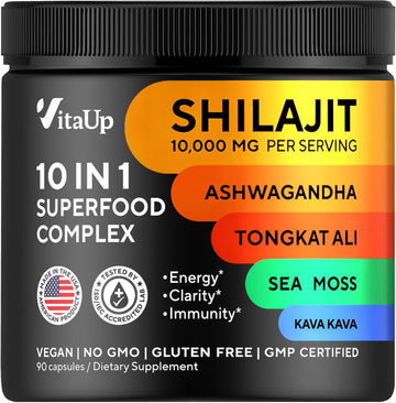 Shilajit Capsules 10 In 1 With Kava Kava - Usa Made Himalayan Shilajit For Men - Pure Shilajit For Women With Tongkat Ali, Ashwagandha, And Kava Kava For Energy & Immunity Support - 90 Capsules
