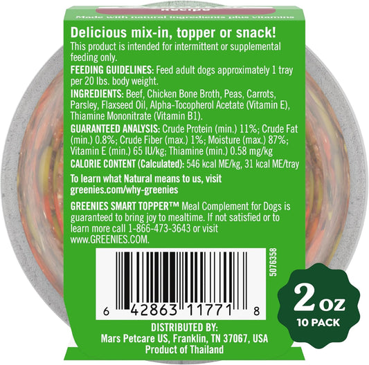 Greenies Smart Topper High Protein Wet Mix-In For Dogs, Beef, Peas & Carrots Recipe In Vitabroth™ Broth - Bone Broth + Vitamins E & B1, Pack Of 10