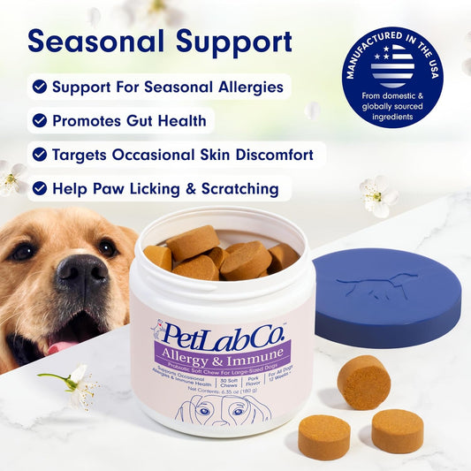 Petlab Co. Allergy & Immune Daily Probiotics For Dogs. Supports Yeast Production, Seasonal Allergies, Intermittent Itchiness, Gut & Digestive Health - 30 Chews - Available In Small, Medium, & Large