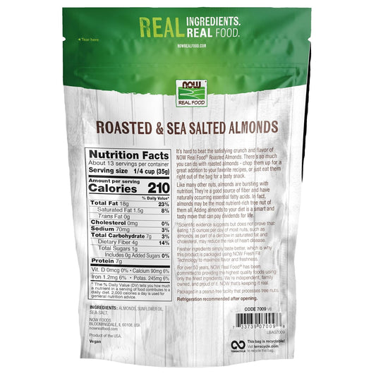 Now Foods, Almonds, Roasted With Sea Salt, Source Of Protein, Fiber And Healthy Fatty Acids, Grown In The Usa, Certified Non-Gmo, 1-Pound (Packaging May Vary)