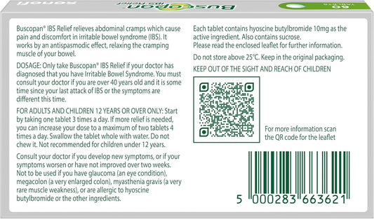 Buscopan, Targets The Source Of Belly Pain, Cramps & Discomfort. Starts To Work In 15 Minutes, 60 Tablets, Relief From Ibs Stomach Pain, Cramps & Discomfort