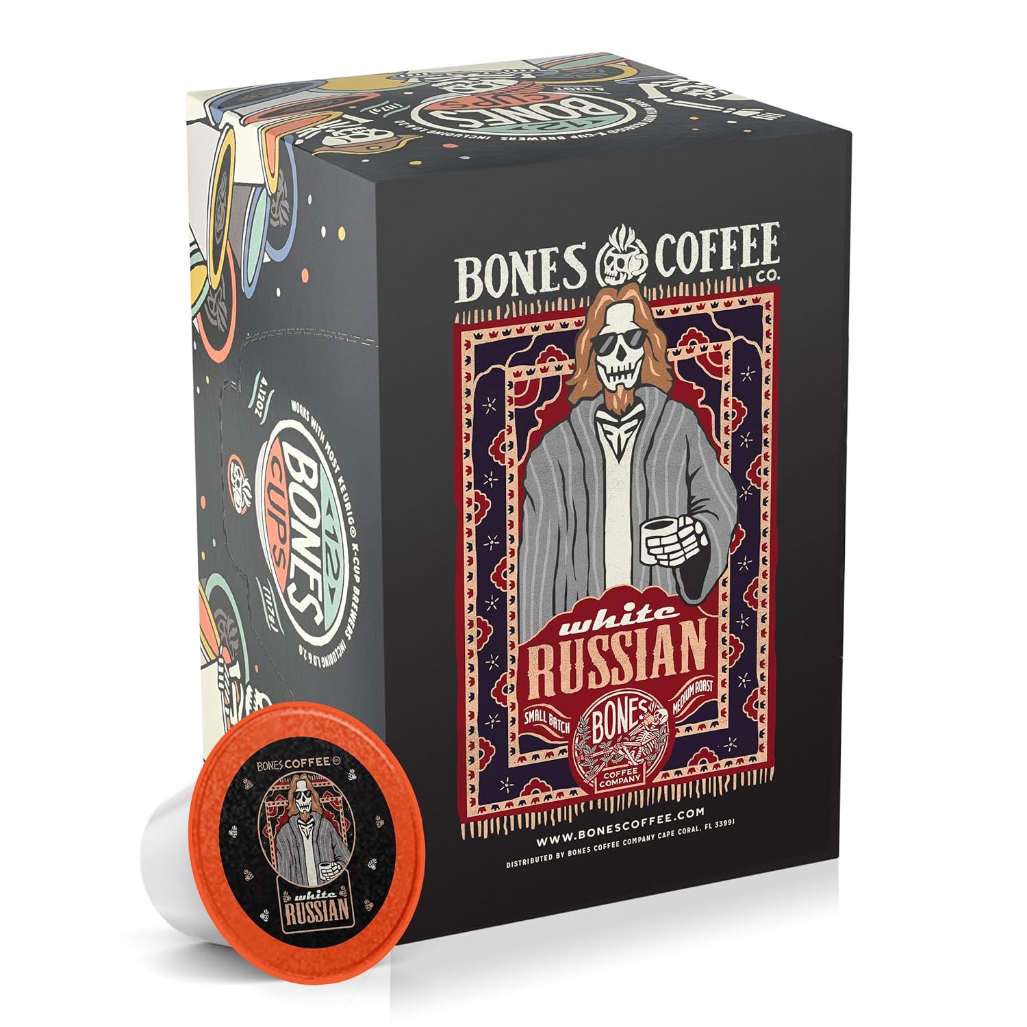 Bones Coffee Company Flavored Coffee Bones Cups White Russian Flavored Pods | 12ct Single-Serve Coffee Pods Compatible with Keurig 1.0 & 2.0 Keurig Coffee Maker