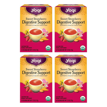 Yogi Tea Sweet Strawberry Digestive Support - 16 Tea Bags Per Pack (4 Pack) - Organic Turmeric Tea Bags - Digestive Support Tea - Includes Turmeric Root, Black Pepper, Strawberry, Mango & More