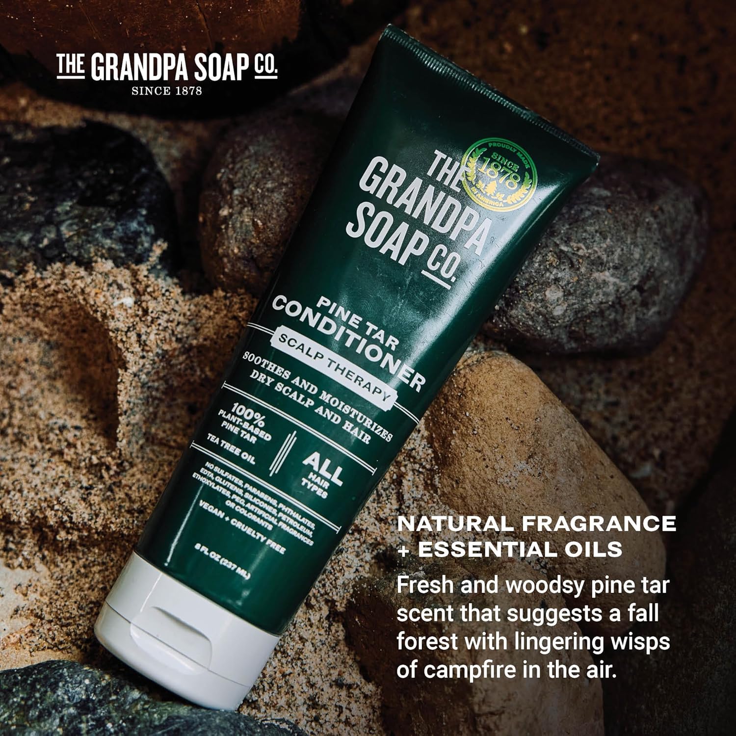 The Grandpa Soap Company Pine Tar Conditioner Sooths Moisturizes All Hair Types Vegan Sulfates And Parabens Free 8 Fl Oz | Dry Scalp, With Pine Tar, Tea Tree Oil : Standard Hair Conditioners : Beauty & Personal Care