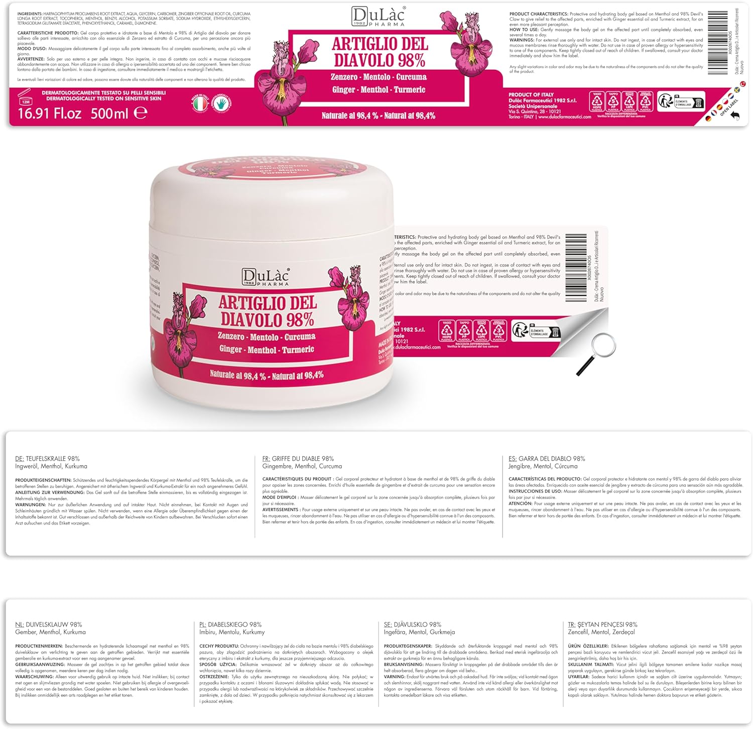 Dulàc - Devil'S Claw 98% Cream Maximum Strength 16.9 Fl Oz, Natural Joint And Muscle Relaxer Cream For Recurring Muscle And Joint Pain, Enriched With Menthol For Cool Effect : Health & Household