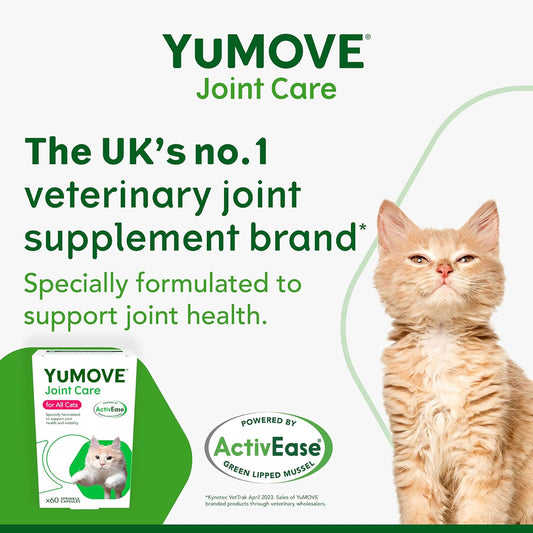 YuMOVE Cat | Joint Supplement for Cats, with Glucosamine, Chondroitin, Green Lipped Mussel, All Ages and Breeds | 60 Capsules?YMC60