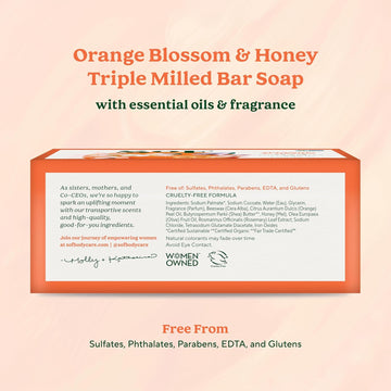 Sof Triple Milled Bar Soap - With Coconut Oil & Organic Shea Butter- Vegan & Non Gmo- Free From Phthalates, Sulfates & Parabens- Orange Blossom & Honey - 6 Oz Bar 6 Bars