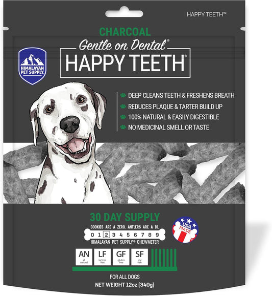 Himalayan Dog Chew Happy Teeth Charcoal Dental Chews - Dog Teeth Cleaning, Dental Treats for Dogs, 100% Natural, Digestible, Removes Plaque and Tartar, Gluten, Soy, Lactose Free, 30 Day Supply