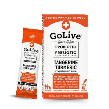Golive Prebiotic And Probiotic For Women, Men, Kids. Tangerine Turmeric Synbiotic Powder W/ L-Glutamine, Vitamin D3, Electrolytes. For Gut Health, Digestion, Metabolism, Immunity 15-50B Cfus