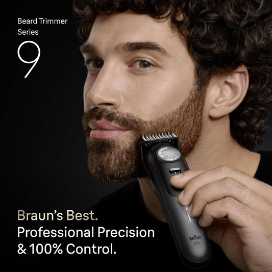 Braun Beard Trimmer Series 9, +14 Barbering Tools, Power Boost & Lifetime Sharp Problade, 180 Min, With Fade, 52 Lengths, Precisionwheel & Lock, Waterproof, Bt9565, Titanium