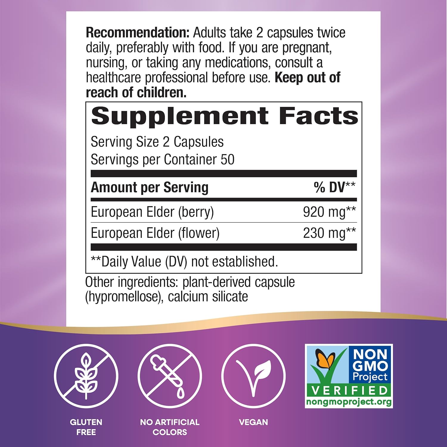 Nature's Way Black Elderberry Supplement, Traditional Immune Support*, With Elderberry and Elderflower, Plant Powered, 100 Capsules (Packaging May Vary) : Health & Household