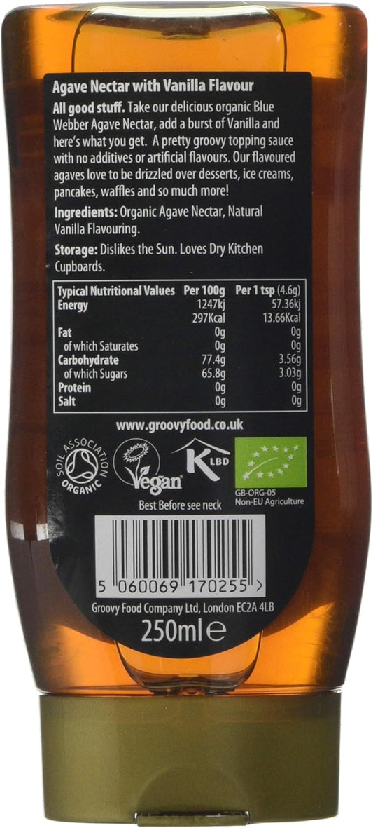 Groovy Food Company Organic Agave Nectar Vanilla Flavour, Amber, 250Ml, Pack Of 3