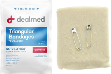 Dealmed Latex-Free Triangular Bandages – 12 Cotton Bandages With 2 Safety Pins, 40" X 40" X 56" Compression Bandage Wrap, Wound Care Product For First Aid Kit And Medical Facilities