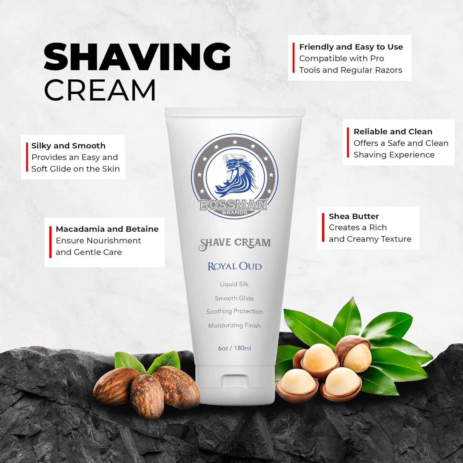 Bossman Liquid Silk Shave Cream For Men – Sensitive Skin Formula, Smooth Glide, & Soothing Protection – Moisturizing Finish (Vetiver X Scent) : Beauty & Personal Care