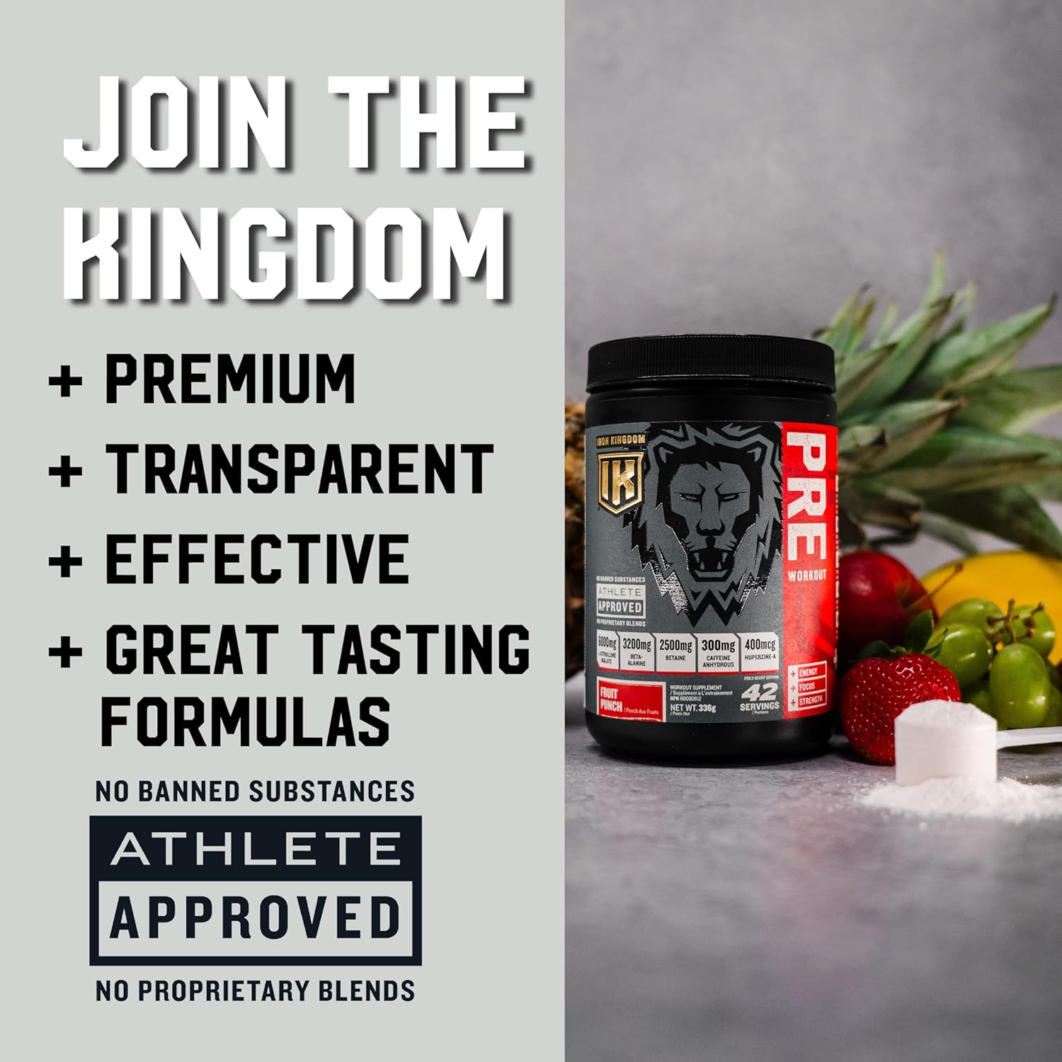 Iron Kingdom Pre Workout Powder For Men & Women Caffeine, Beta Alanine & Aminos For Intense Focus Endurance & Pump - Preworkout Energy Drink Powder Natural Fruit Punch - 42 Servings : Health & Household