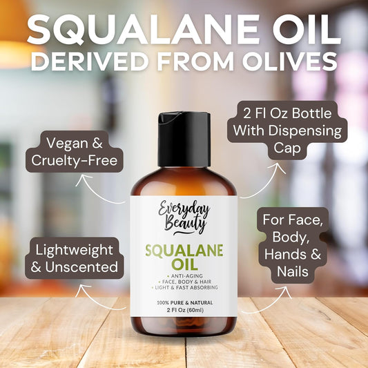 Squalane Oil - 100% Pure & Natural Plant Derived Facial Oil 2 Fl Oz - Cold Pressed And Unrefined Premium Grade Multipurpose Moisturizing Oil For Skin And Hair