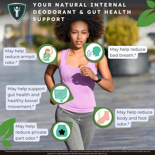 Naturally Body Deodorizing Supplement - Body Odor Eliminator Pills - Internal Deodorant For Underarms, Intimate Areas, And Private Parts - 60 Vegan Capsules. Made In The Usa