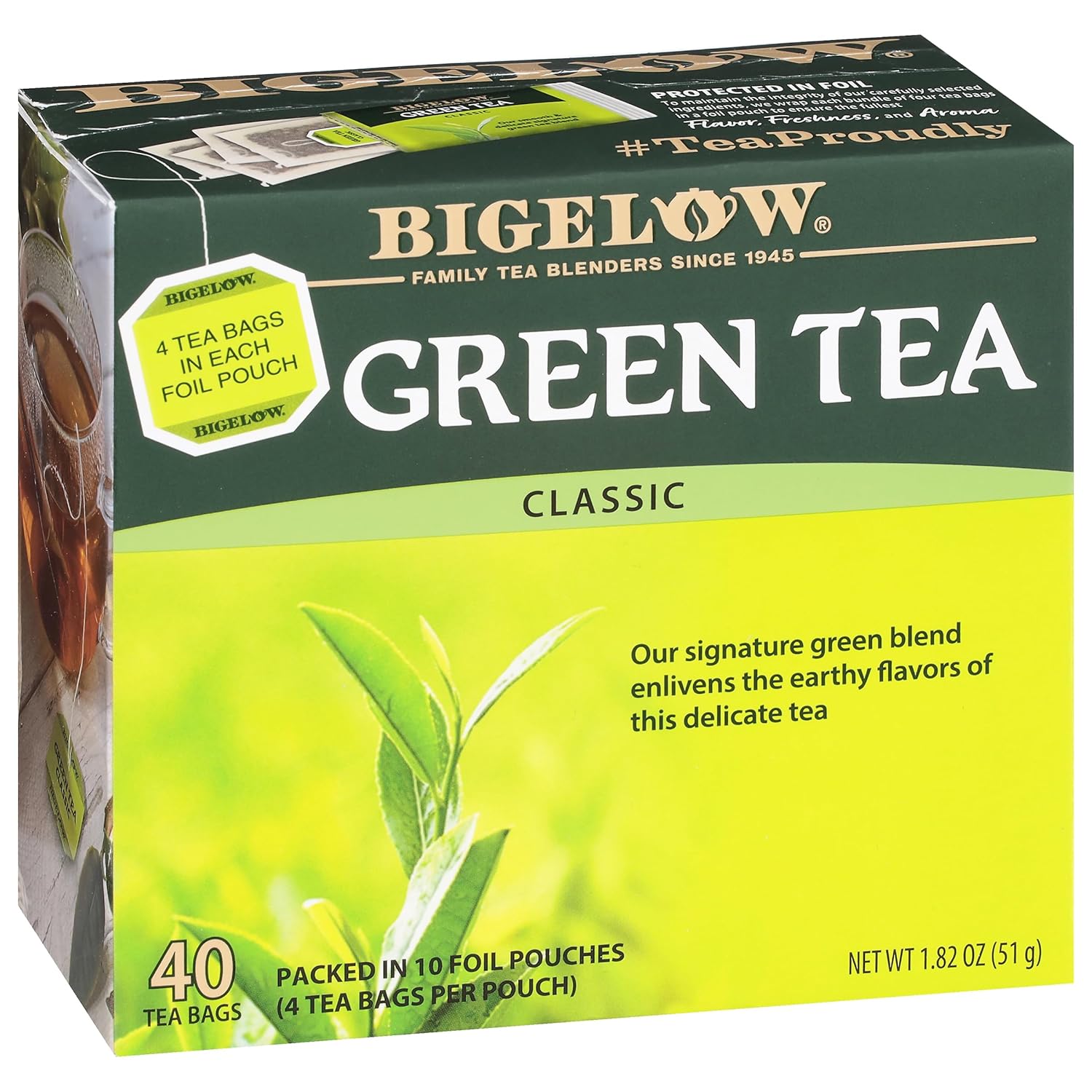 Bigelow Tea Classic Green Tea, Caffeinated Tea With Green Tea, 40 Count Box (Pack Of 6), 240 Total Tea Bags