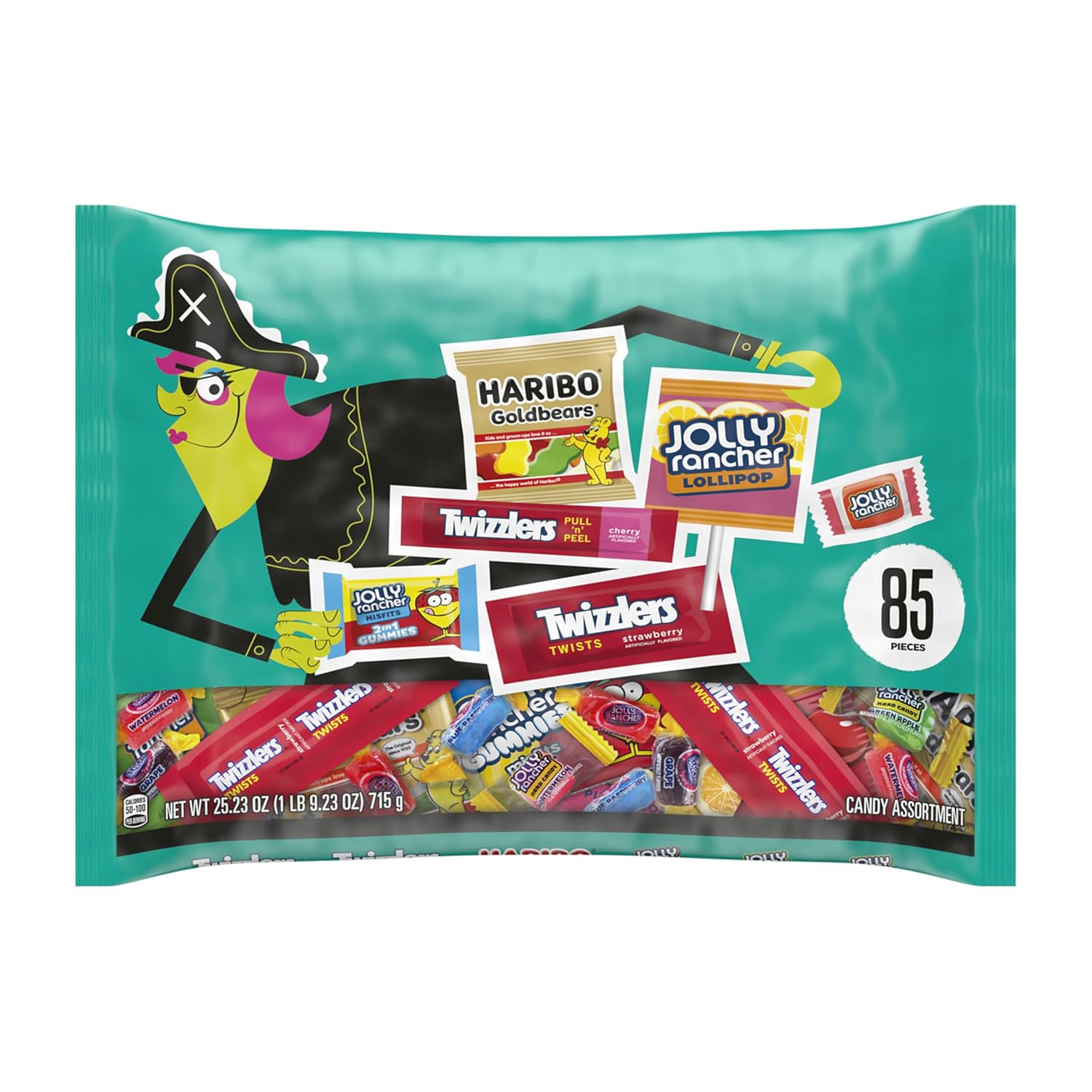 Haribo, Jolly Rancher And Twizzlers Assorted Fruit Flavored, Halloween Candy Bag, 25.23 Oz (85 Pieces)