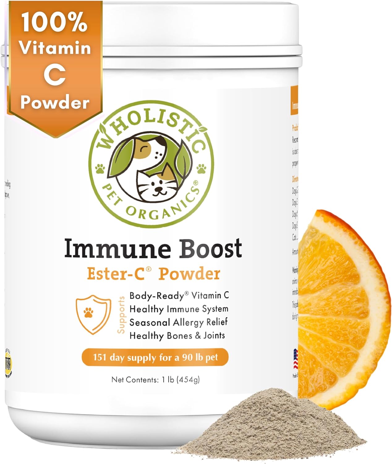 Wholistic Pet Organics Allergy Immune Boost: Vitamin C for Dogs Skin and Coat Supplement - 1 lb - Dog Allergy Relief Medication for Dogs - Dog Itch Relief - Ester C Dogs Supplement and Vitamin Powder