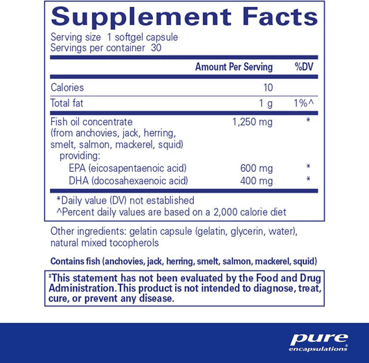 Pure Encapsulations O.N.E. Omega - Fish Oil Supplement For Heart Health, Joints, Skin, Eyes, And Cognition* - Fish Oil Concentrate With Epa And Dha - 30 Softgel Capsules