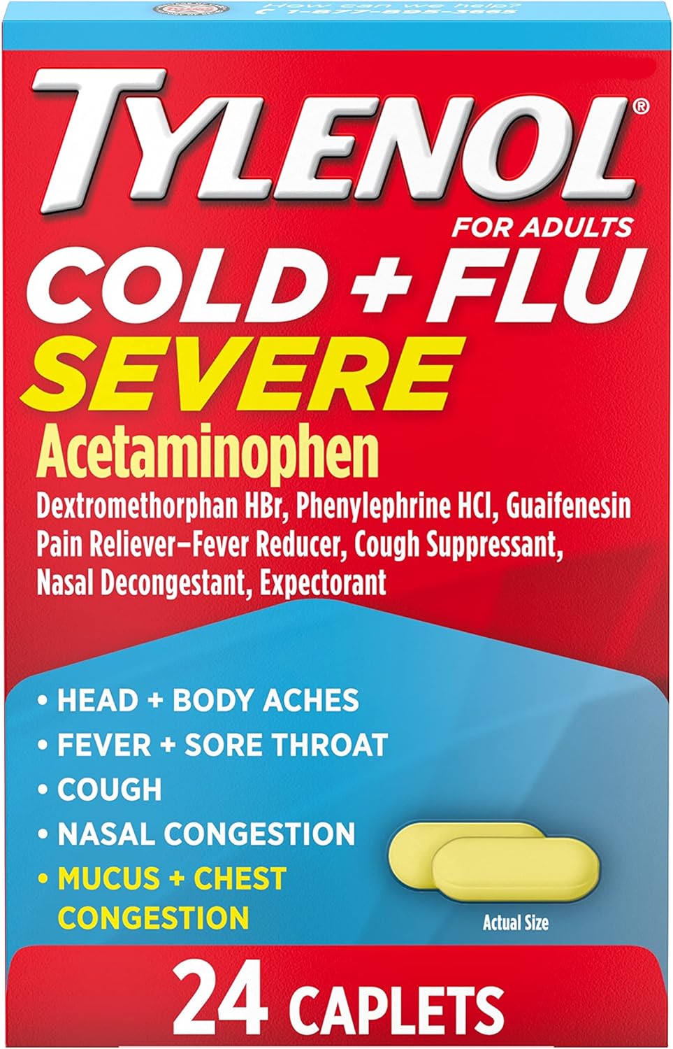 Tylenol Cold + Flu Severe Medicine Caplets For Fever, Pain, Cough & Congestion, 24 Ct