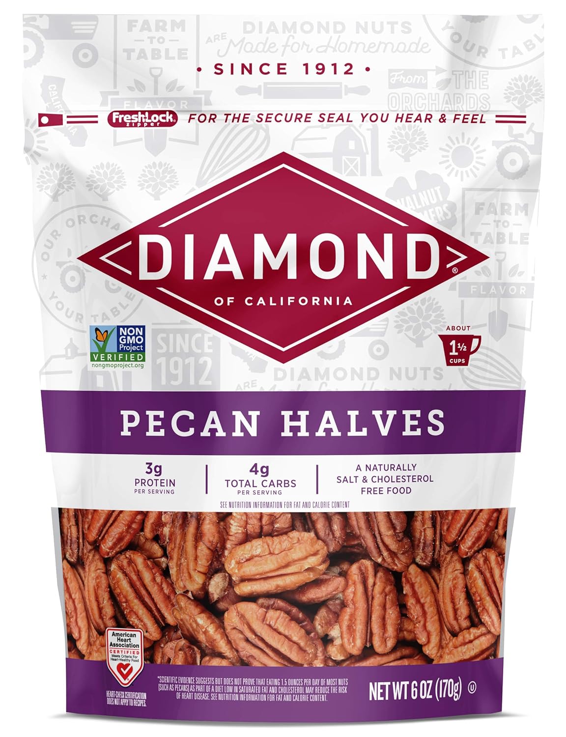 Diamond Of California Pecans Halves, 6 Oz, 12 Count