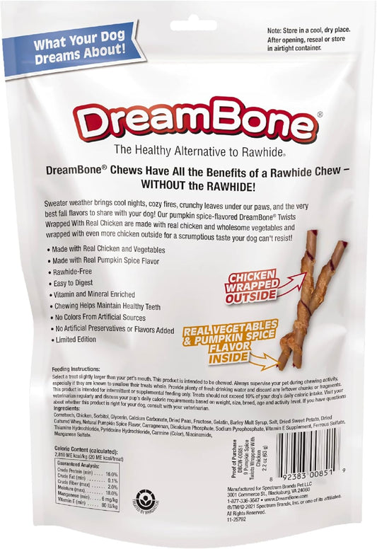 Dreambone® Pumpkin Spice Flavored Twists Wrapped In Chicken, 9 Count, Rawhide-Free Chews For Dogs