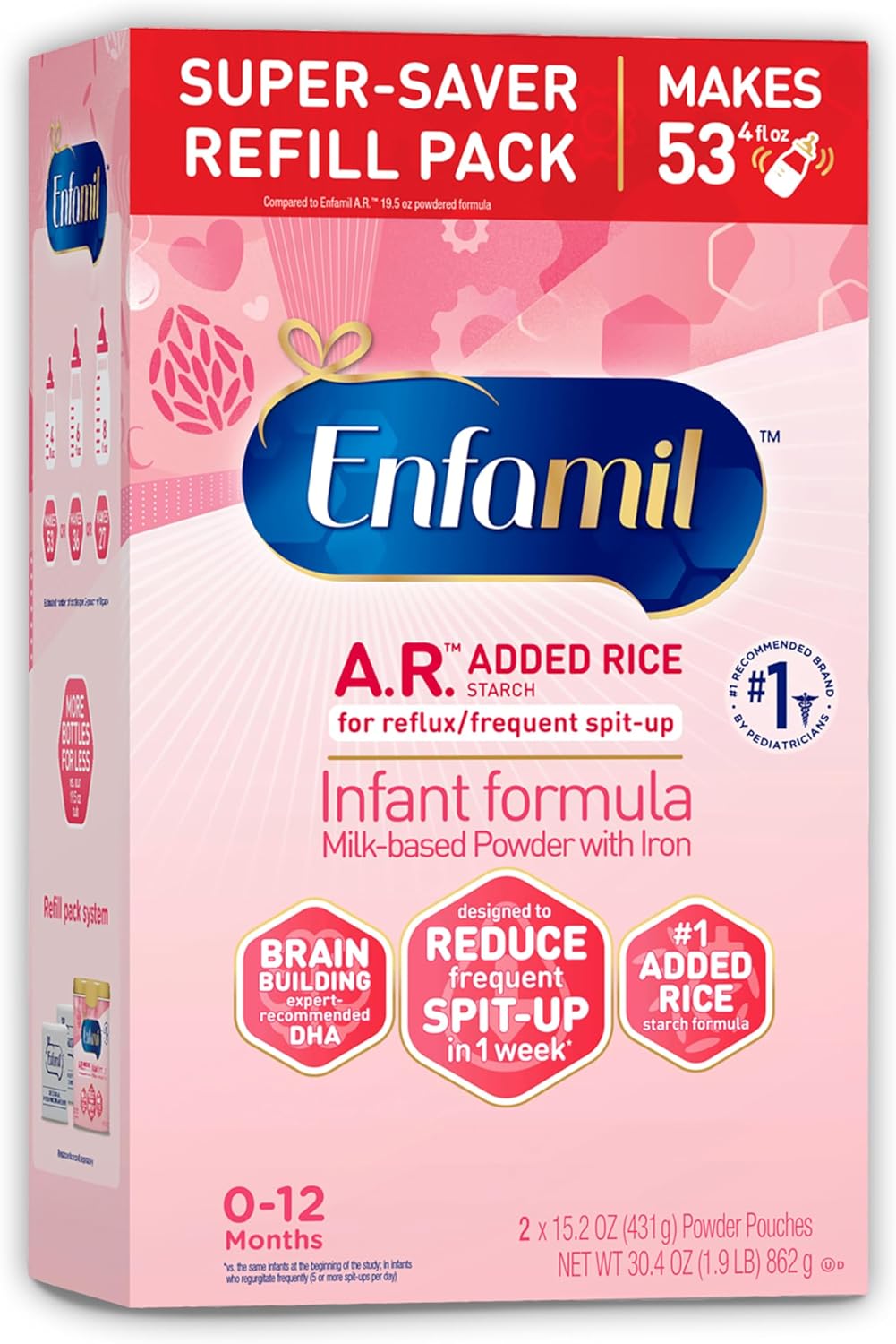 Enfamil A.R. Baby Formula, Added Rice Starch Formula to Reduce Reflux & Spit-Up, DHA for Brain Development, Probiotics to Support Digestive & Immune Health, Baby Milk, 30.4 Oz Box