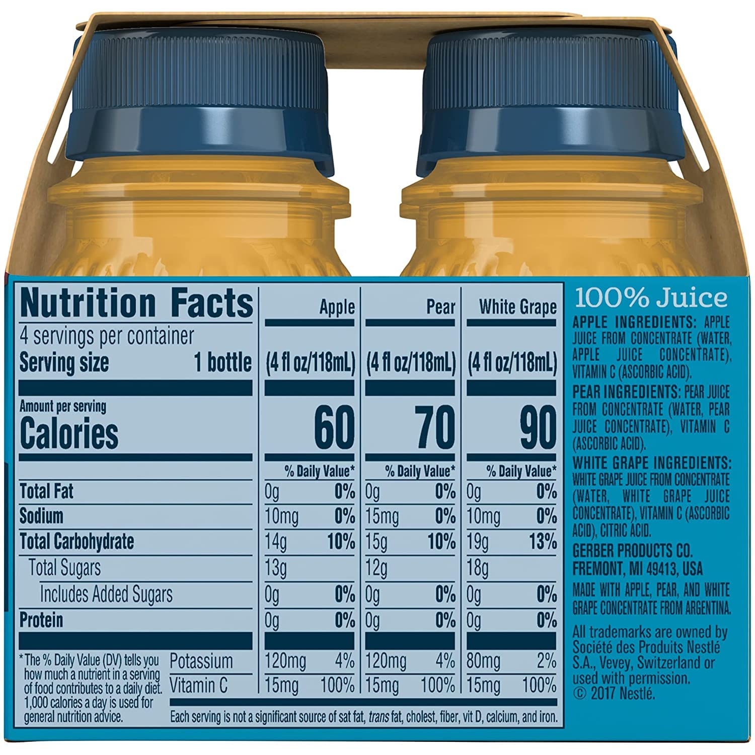 Gerber Juice Fruit 2 Apple, 1 Pear, 1 White Grape Juices From Concentrate Variety 16 Fl Oz (Pack Of 3)