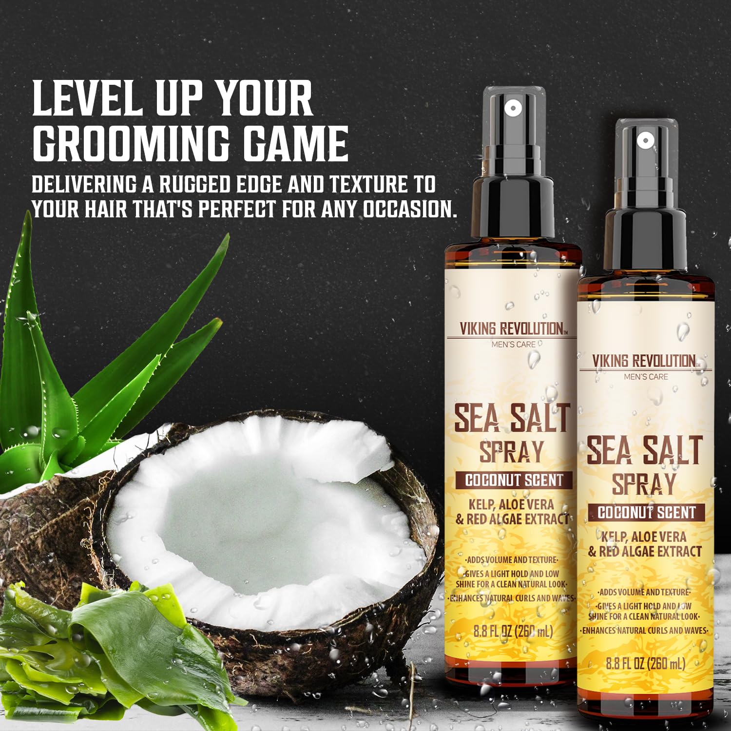 Viking Revolution Coconut Sea Salt Spray for Men - Styling, Volumizes & Enhances natural curls, Provides beach hair look, Boosts volume, Soothes with Kelp, Aloe Vera & Red Algae - 2 pk : Beauty & Personal Care