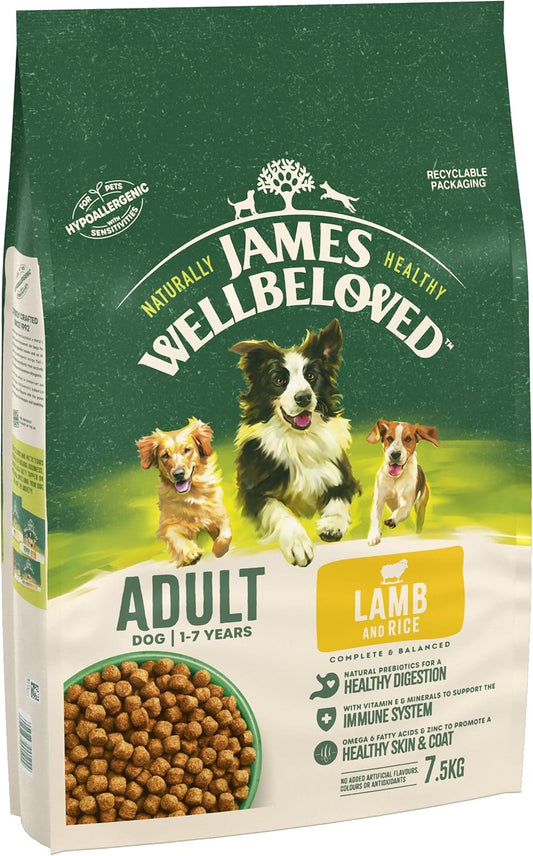 James Wellbeloved Complete Dry Adult Dog Food Lamb and Rice, 7.5 kg?02JA3