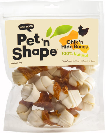Pet 'N Shape Chicken Hide Bones – Natural Chicken Wrapped Rawhide Bone Dog Treats - Medium Bone - 10 Count