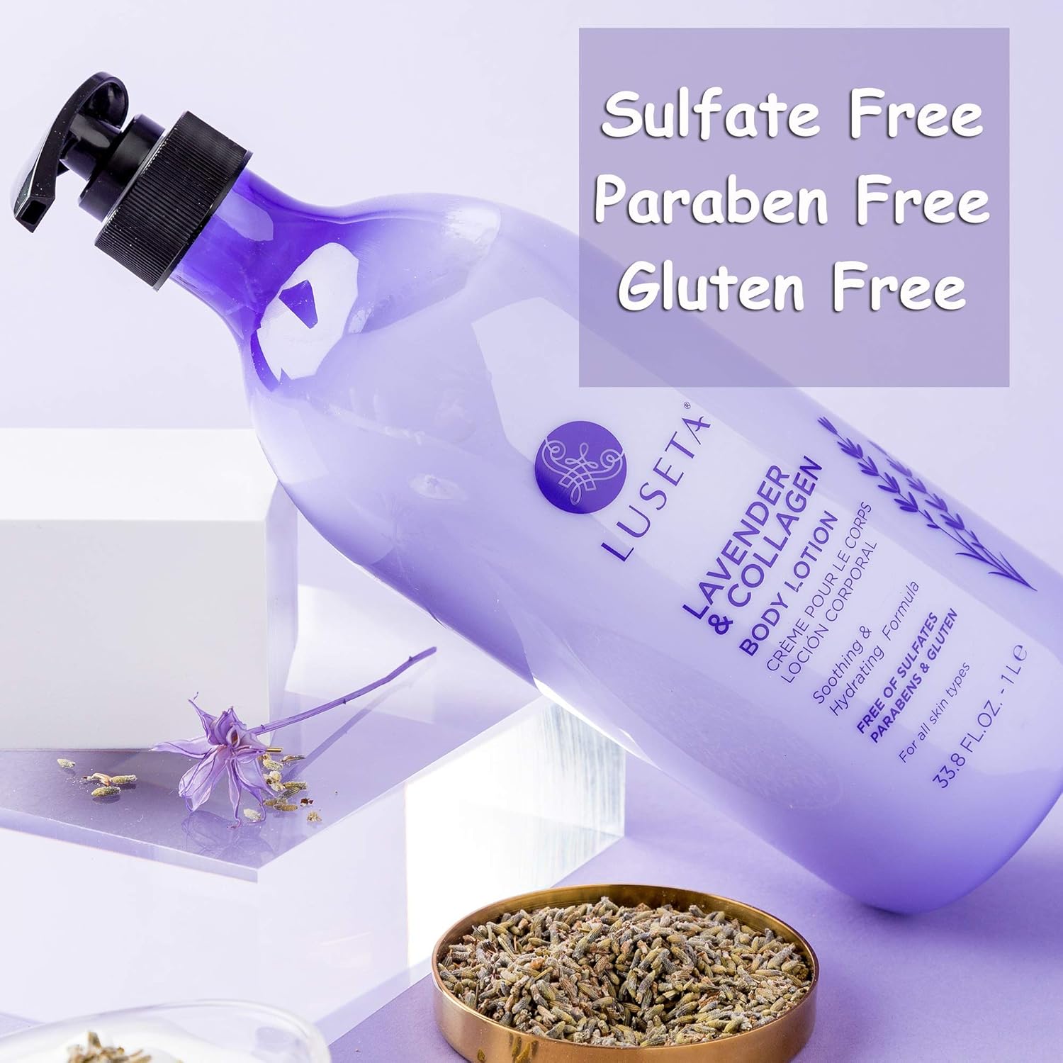 Luseta Lavender Scented Body Lotion With Collagen For Women 33.8Oz, Moisturizing Body Lotion With Collagen, Sulfate & Paraben Free