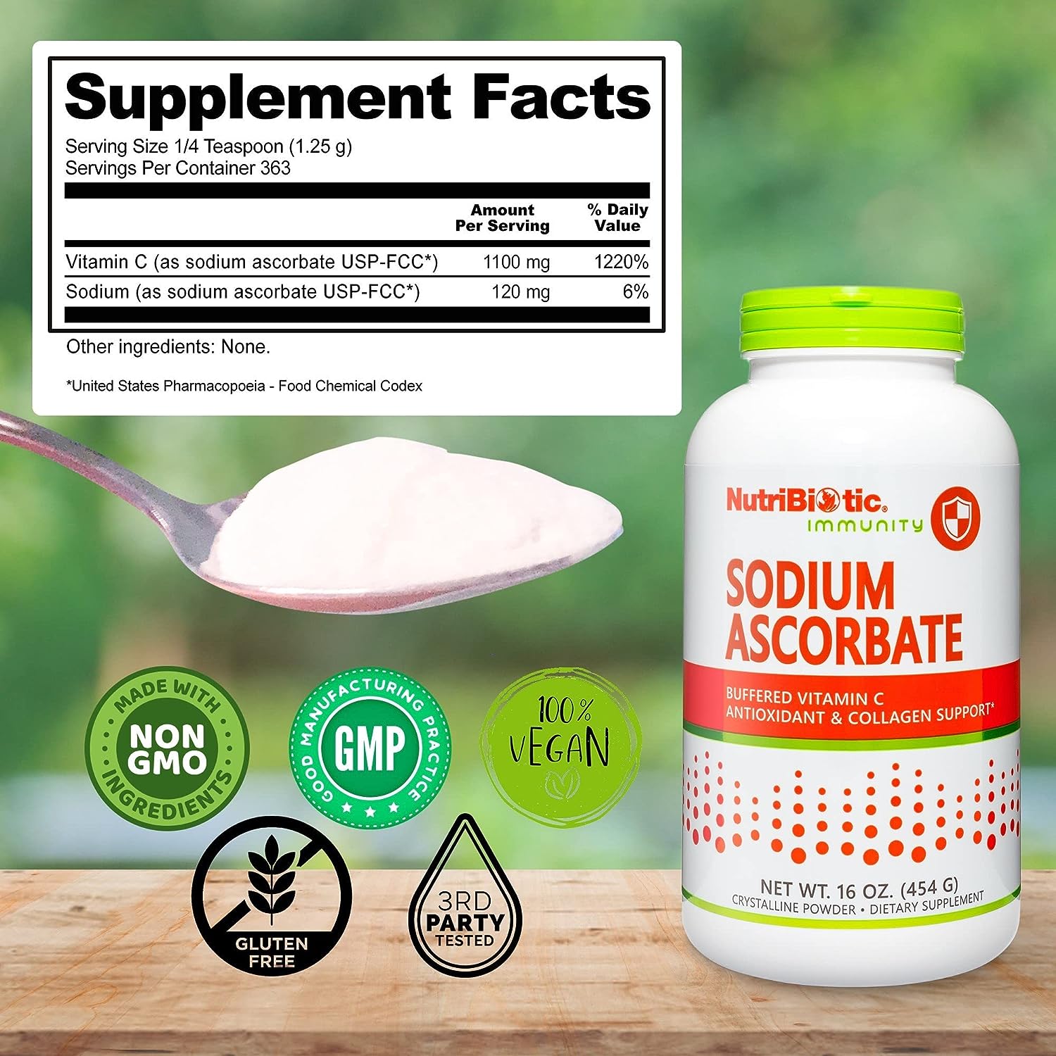 NutriBiotic - Sodium Ascorbate Buffered Vitamin C Powder, 16 Oz | Vegan, Non-Acidic & Easier on Digestion Than Ascorbic Acid | Essential Immune Support & Antioxidant Supplement | Gluten & GMO Free : Health & Household