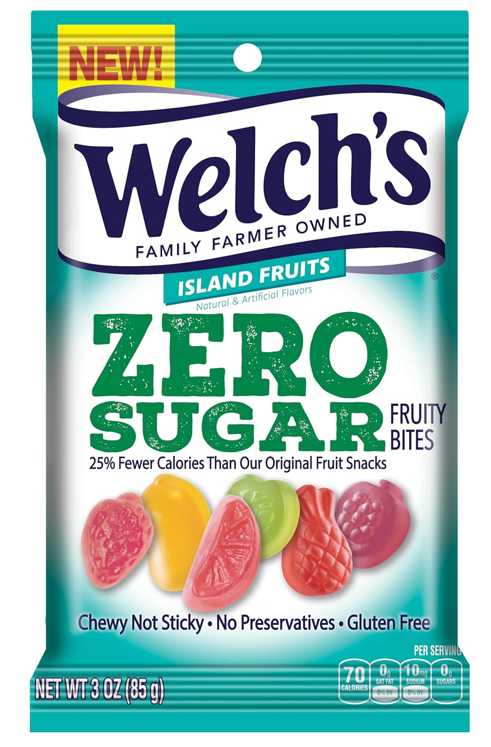 Welch’S Fruit Snacks, Zero Sugar Fruity Bites, Perfect For School Lunches, Island Fruit, Gluten Free, 3 Oz (Pack Of 1)