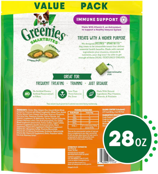 Greenies Smartbites Immune Support Crunchy & Soft Dog Treats, Chicken Flavor, 28 Oz