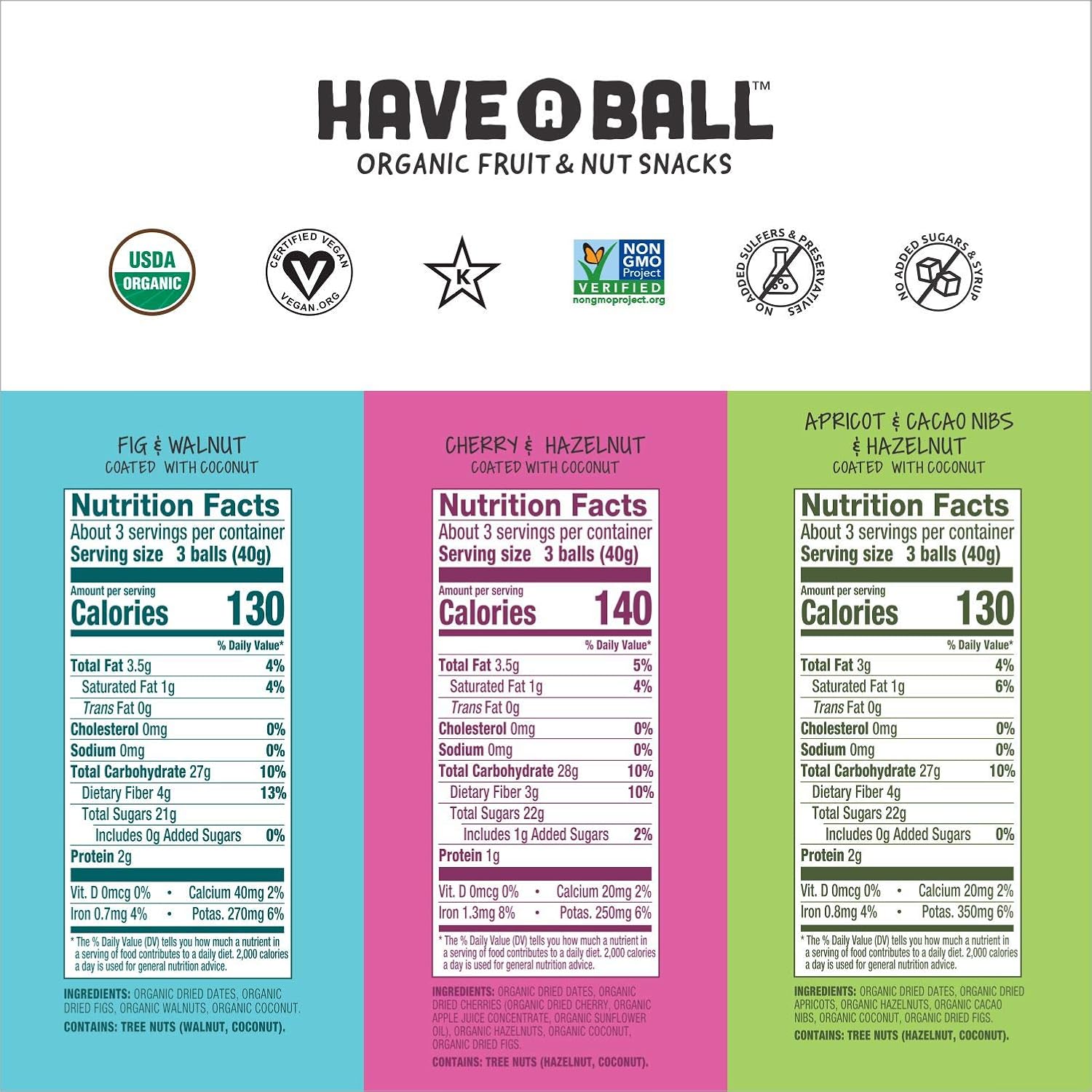 100% Raw Fruit & Nut Balls Variety 3-Pack - Have A Ball (3 X 9 Balls) - Whole Food Energy Snacks | No Added Sugars Or Preservatives | Non-Gmo, Vegan, Gf & Kosher