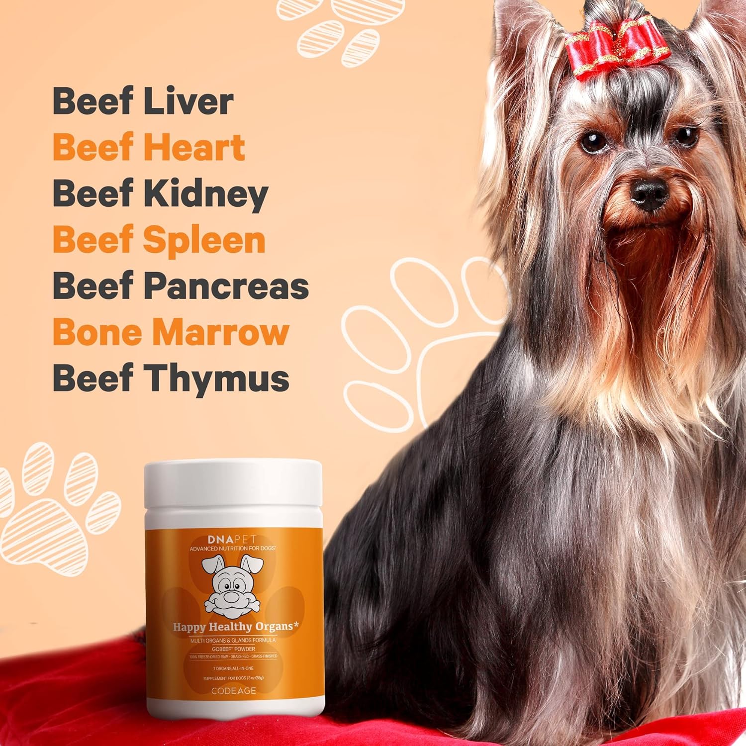 Dna Pet Happy Healthy Organs & Glands Supplement For Dogs, Freeze-Dried Raw Grass-Fed Beef Liver Heart Kidney Spleen Pancreas Bone Marrow, Bovine Thymus Multi Organ Powder, Canine Vitamins, 3 Oz : Pet Supplies
