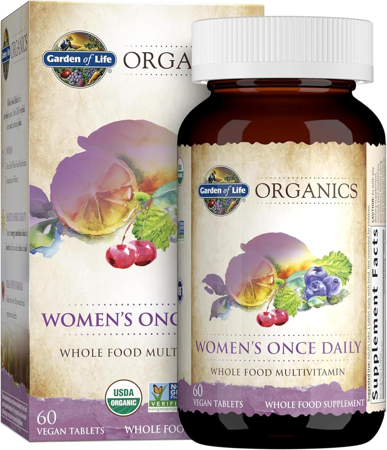 Garden Of Life Organics Multivitamin For Women - Women'S Once Daily Multi - 60 Tablets, Whole Food Multi With Iron, Biotin, Vegan Organic Vitamin For Women'S Health, Energy Hair Skin And Nails