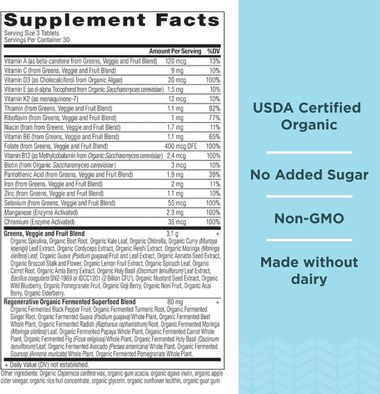 Ancient Nutrition Organic Supergreens And Multivitamin Tablets With Probiotics, Made From Real Fruits, Vegetables And Herbs, For Digestive, Detoxification And Energy Support, 90 Count