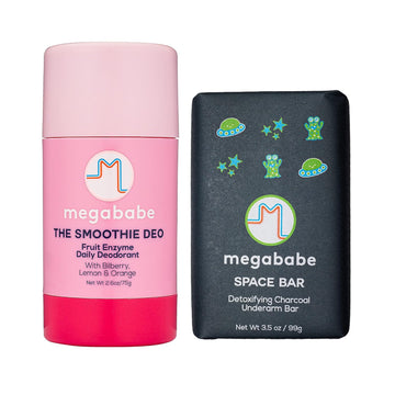 Megababe Underarm 2-Piece Bundle - Smoothie Deo Daily Deodorant 2.6 Oz & Space Bar Detox Soap 3.5 Oz | Odor Protection, Aluminum Free